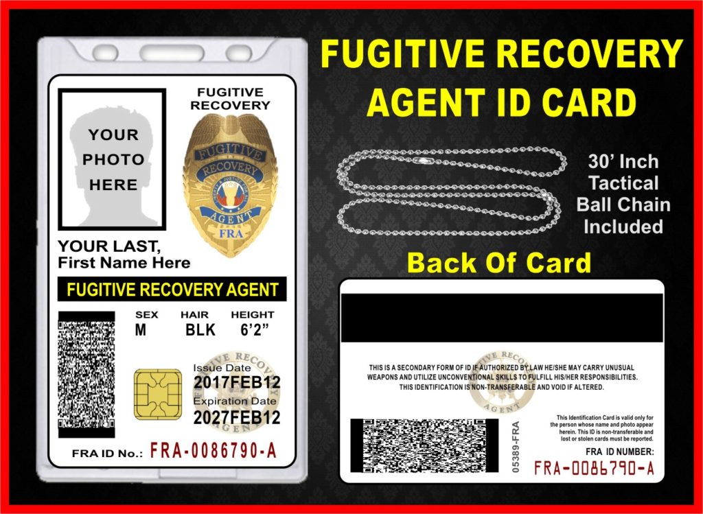 Fugitive Recovery Agent ID Card (FRA) Custom with your PHOTO and LOGO ...