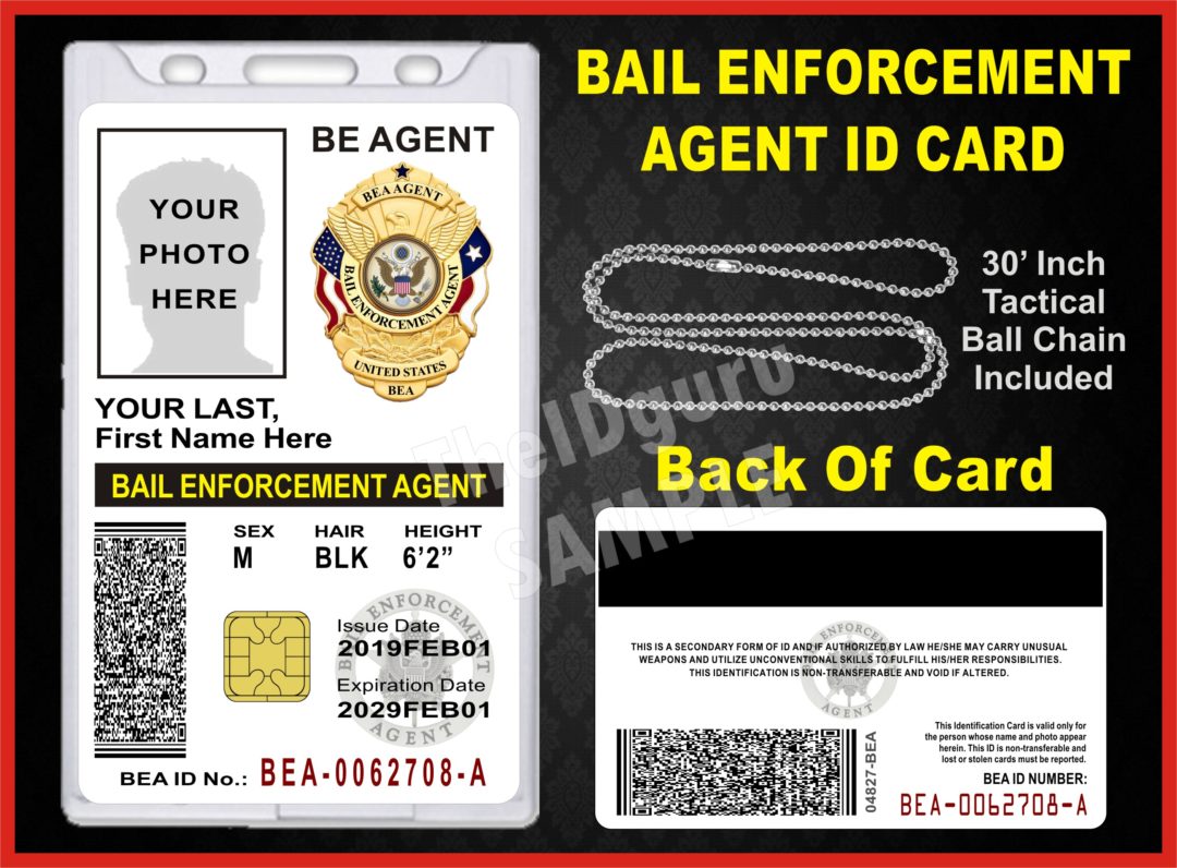 Bail Enforcement Agent Id Card Custom With Your Photo And Logo Or Badge Graphic Bea The Id Guru 9333