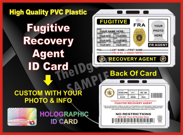 Fugitive Recovery Agent ID Card (FRA) Custom with your PHOTO and LOGO ...