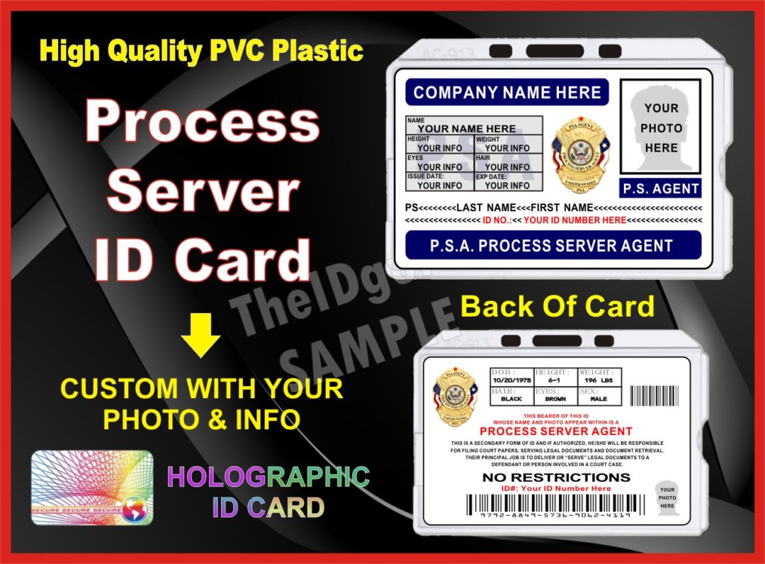 Process Server ID Card Custom with your PHOTO and LOGO or Badge Graphic ...