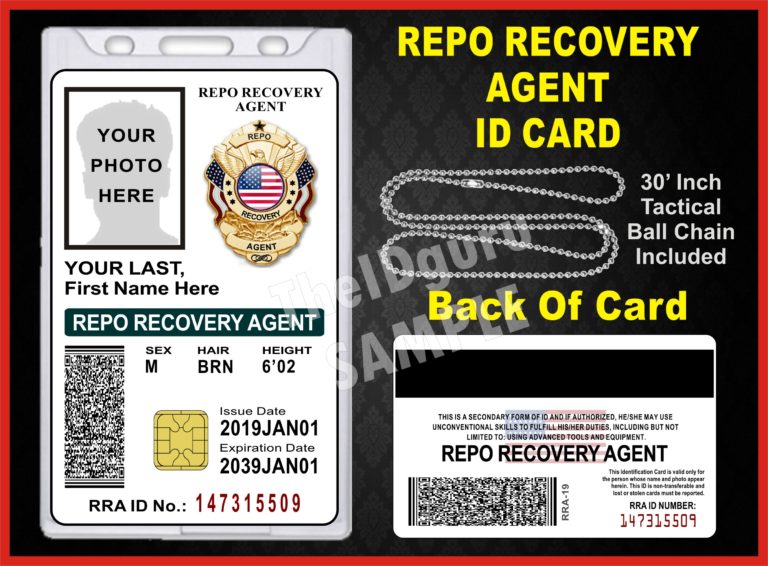 Repo Recovery Agent ID Card Custom with your PHOTO and LOGO or Badge ...