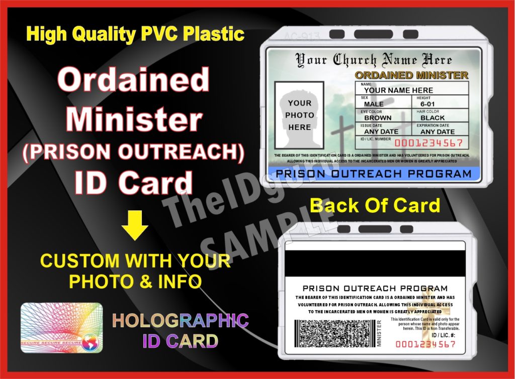 Ordained PASTOR ID Card Custom with your PHOTO and CHURCH LOGO or ...